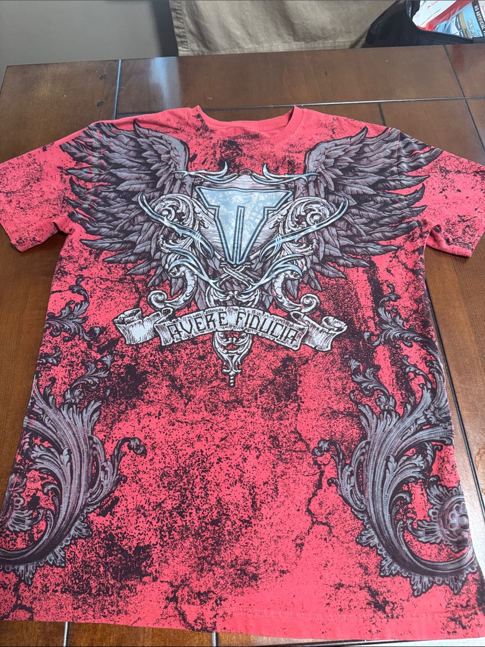 Affliction Red Graphic Winged Crest Tee